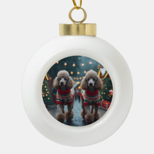Poodle Dogs Christmas Snow Holiday  Ceramic Ball Christmas Ornament