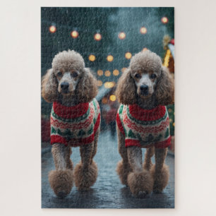Poodle Dogs Christmas Snow Holiday  Jigsaw Puzzle