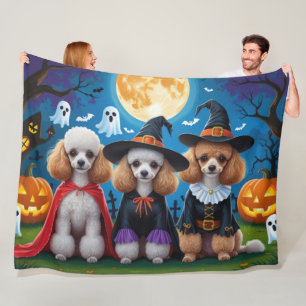 Poodle Dogs Pumpkin Halloween Funny Fleece Blanket