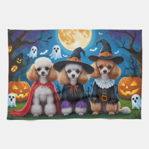 Poodle Dogs Pumpkin Halloween Funny Kitchen Towel