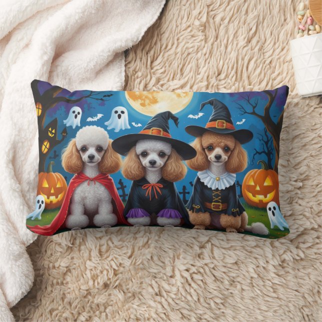 Poodle Dogs Pumpkin Halloween Funny Lumbar Pillow (Blanket)