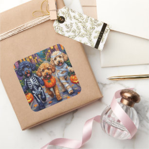 Poodle Dogs Trick-or-Treating Halloween Costumes Square Sticker