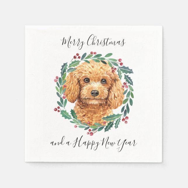 Poodle Elegant Dog Wreath Merry Christmas Napkin (Front)