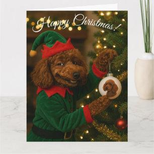 Poodle Elf cute funny bauble Christmas card