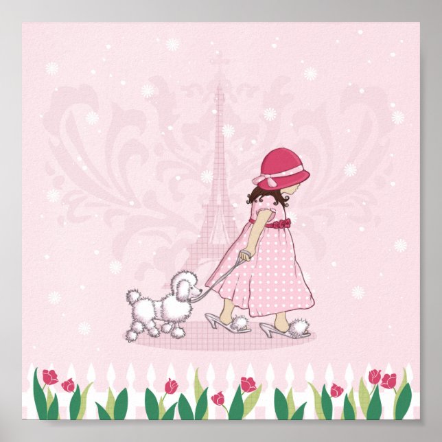 Poodle et fille Paris Tour Eiffel Poster (Devant)