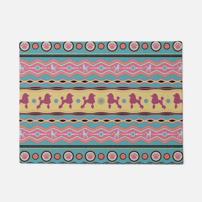 Poodle -Fun Colourful Pattern in pastels Doormat (Front)