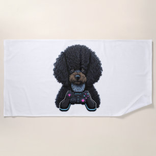 Poodle Gamer With Joystick  Beach Towel