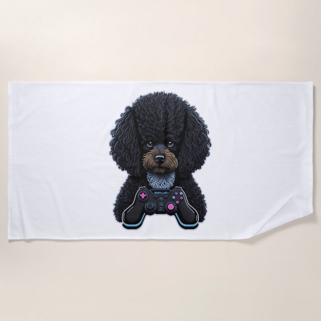 Poodle Gamer With Joystick  Beach Towel (Front)