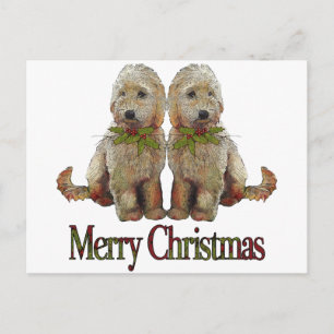 Poodle, Golden Doodle Couple Christmas: Art Holiday Postcard