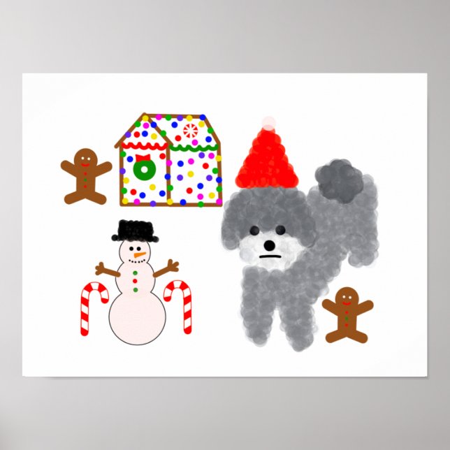 Poodle gris Noël #1-2 Poster (Devant)
