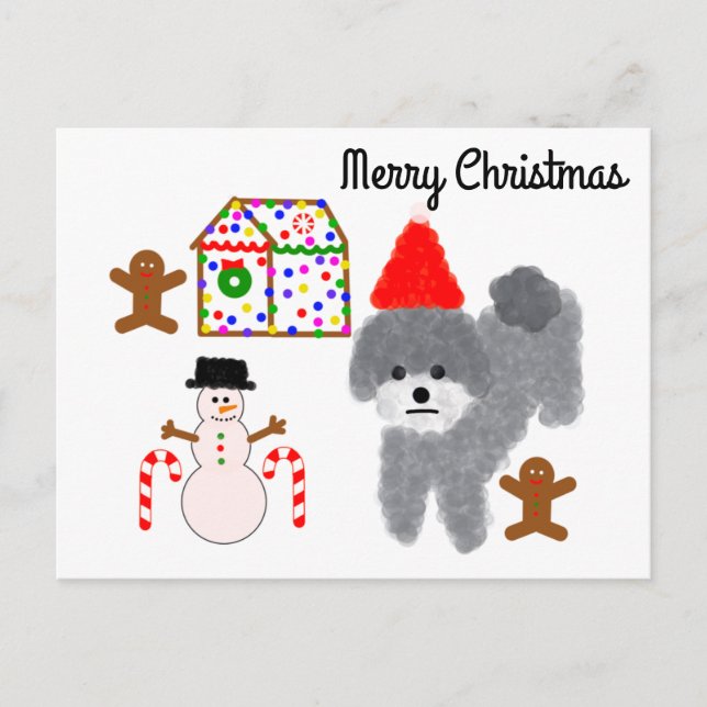 Poodle gris Noël #1 Carte postale (Devant)