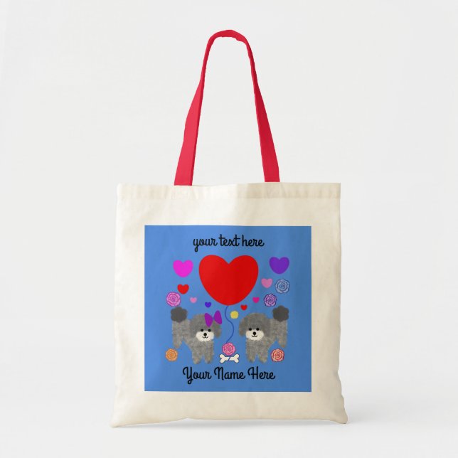 Poodle gris Valentine #3 Sac fourre-tout (Devant)