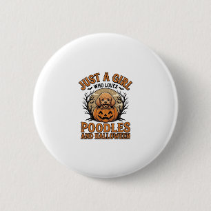 Poodle Halloween Girl Vintage Pumpkin Dog Shirt De 2 Inch Round Button