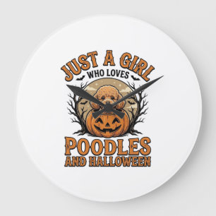 Poodle Halloween Girl Vintage Pumpkin Dog Shirt De Large Clock