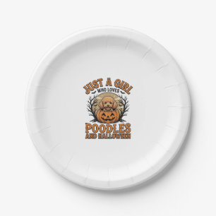 Poodle Halloween Girl Vintage Pumpkin Dog Shirt De Paper Plate