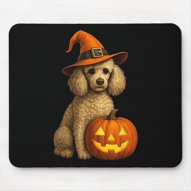 Poodle Halloween Pumpkin Witch Hat Dog Art Family  Mouse Pad (Front)