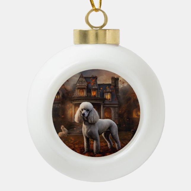 Poodle Halloween Scary Ceramic Ball Christmas Ornament (Front)
