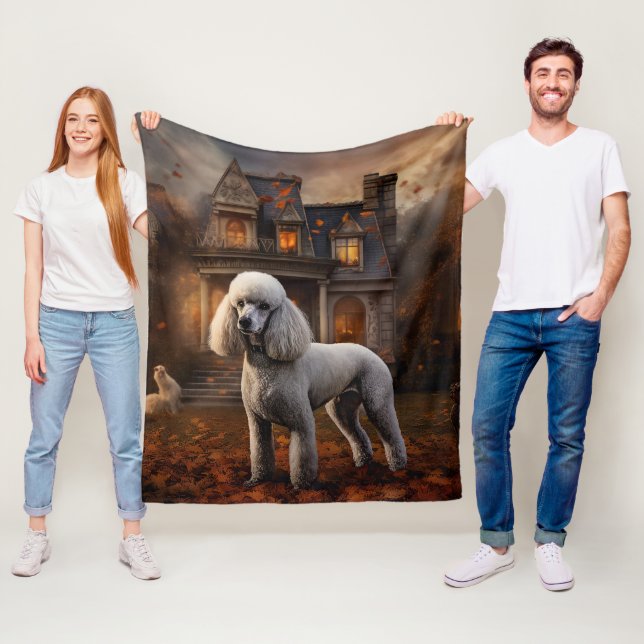 Poodle Halloween Scary Fleece Blanket (In Situ)