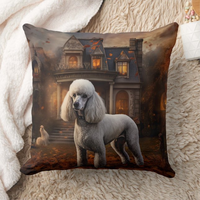 Poodle Halloween Scary Throw Pillow (Blanket)