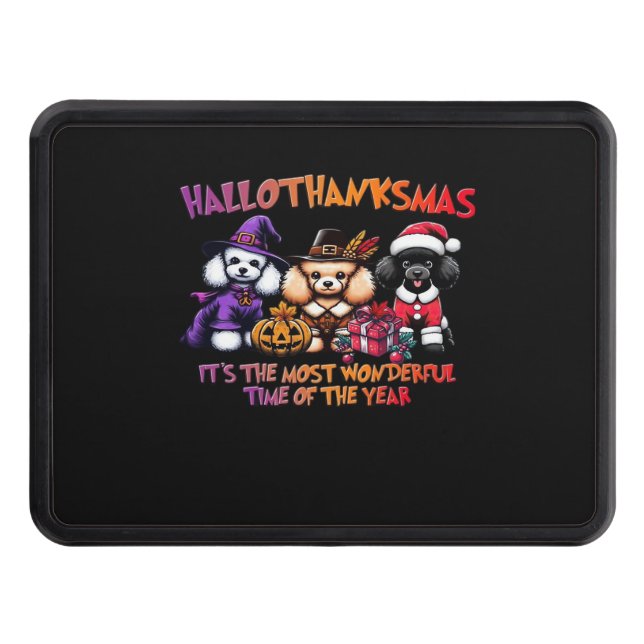 Poodle Halloween Thanksgiving Christmas Classic T- Trailer Hitch Cover (Front)
