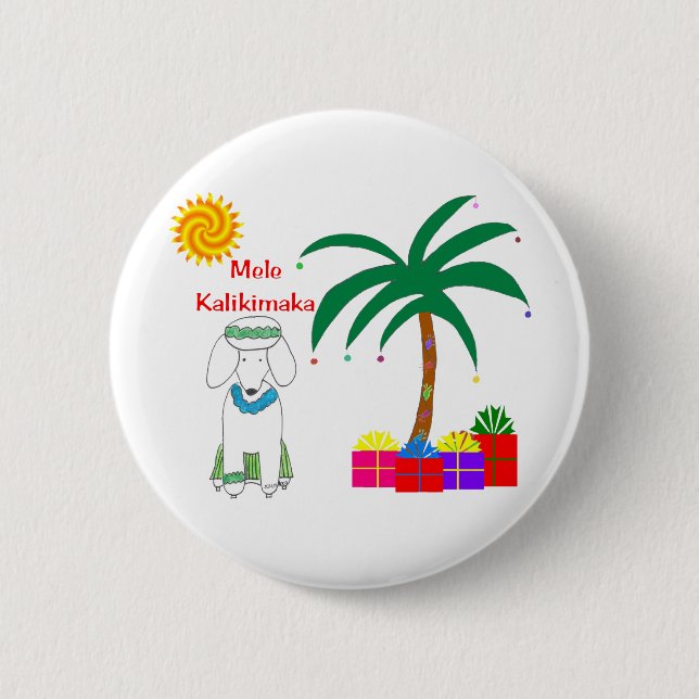Poodle Hawaiian Christmas 2 Inch Round Button (Front)