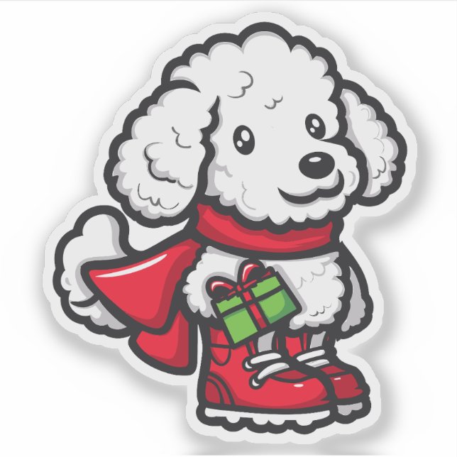 Poodle Holding a Christmas Present (Front)