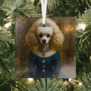 Poodle Holiday  Glass Ornament