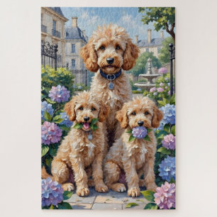 Poodle Hydrangea Garden Art Jigsaw Puzzle