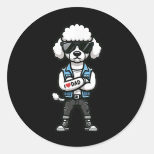 Poodle I Love Dad Funny Dog Tattoo Classic Round Sticker
