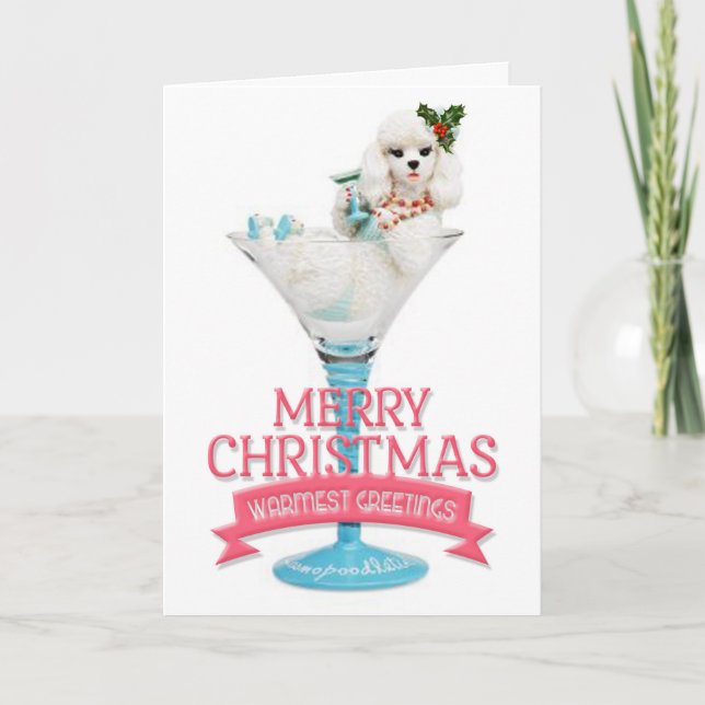 Poodle in a Wine Glass Christmas Card (Front)