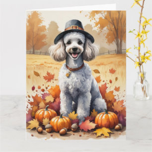 Poodle In Autumn Leaves Thanksgiving Art Card