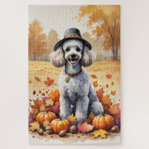 Poodle In Autumn Leaves Thanksgiving Art Jigsaw Puzzle