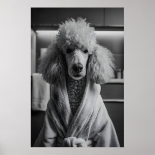 Poodle in Bathrobe Art Print, Funny Dog Bathroom Poster