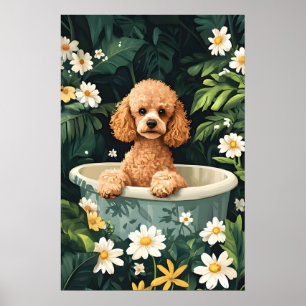 Poodle In Bathtub Poster, Funny Dog Poster, Poodle Poster