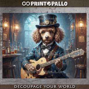 Poodle in elegant dress playing guitar -  tissue paper