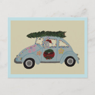 Poodle in Hippie Car at Christmas Invitation Postcard