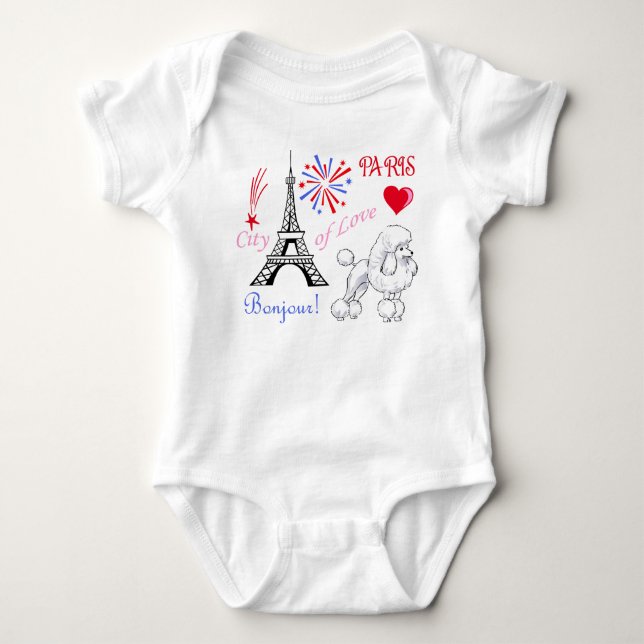 Poodle in Paris Baby Bodysuit (Front)