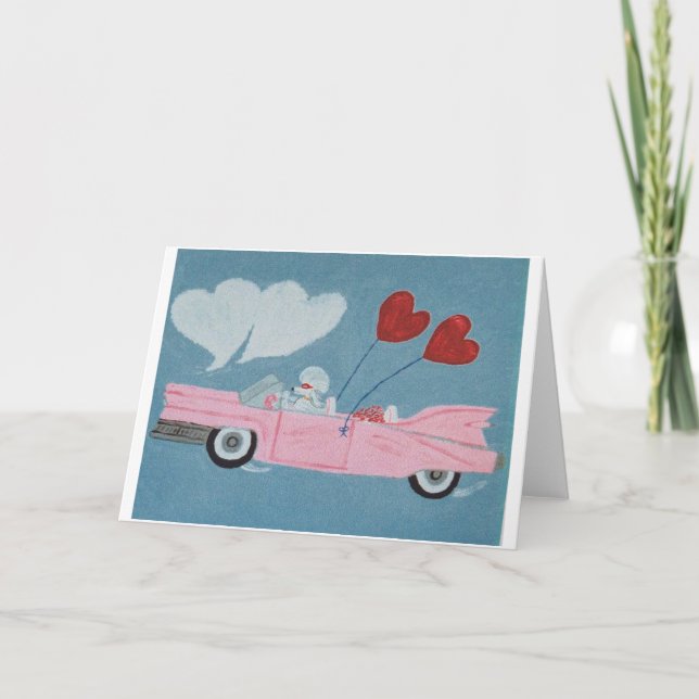 Poodle in Pink Convertible Card (Front)