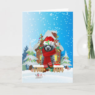 Poodle in snow with Christmas gifts  Card