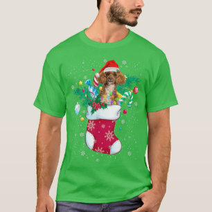Poodle In Sock Funny Christmas Lights Pajama Santa T-Shirt