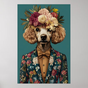 Poodle In Suit Poster, Poodle Portrait, Poodle Oil Poster