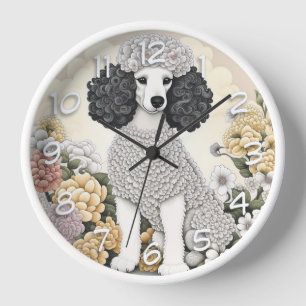 Poodle in Whimsical Flowers Clock