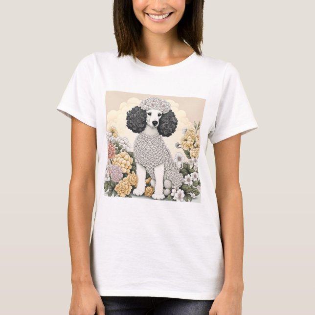 Poodle in Whimsical Flowers  T-Shirt (Front)