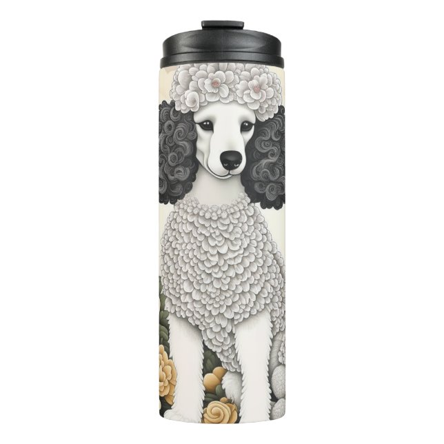 Poodle in Whimsical Flowers  Thermal Tumbler (Front)