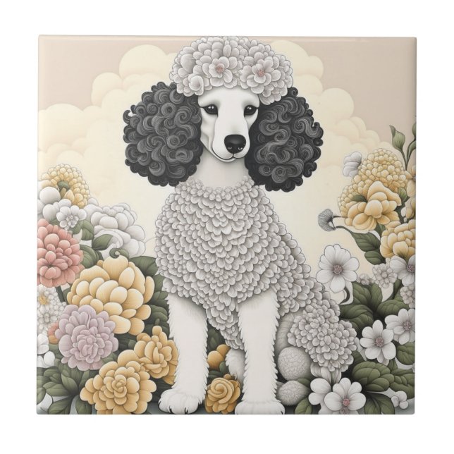Poodle in Whimsical Flowers  Tile (Front)