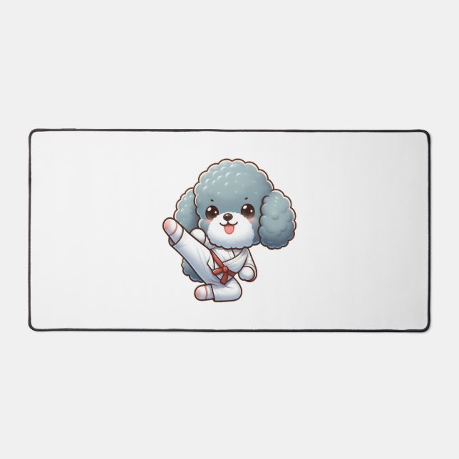 Poodle karate high kick martial arts desk mat (Front)