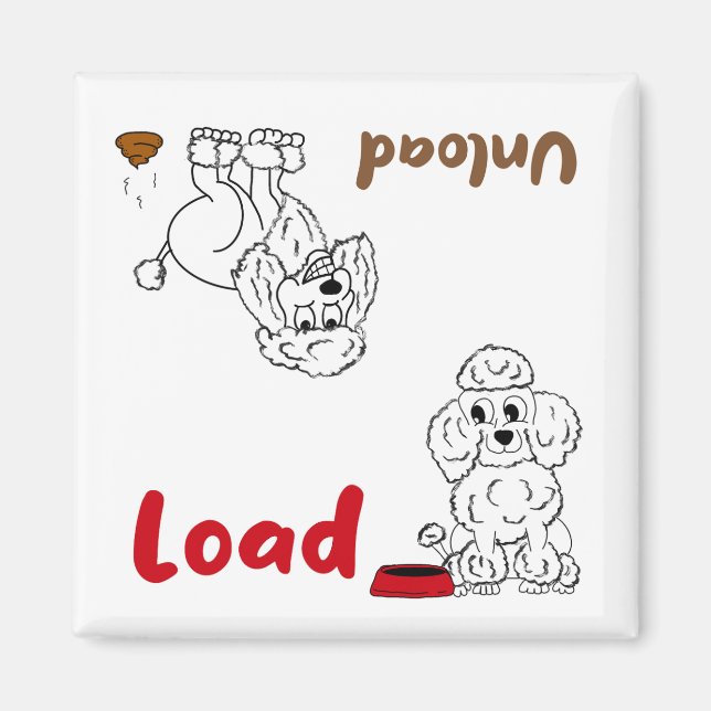 Poodle, load and unload dishwasher magnet (Front)