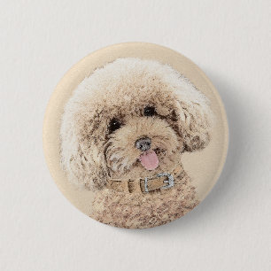 Poodle Miniature Toy Apricot Cream Brown Dog Art 2 Inch Round Button