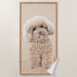 Poodle Miniature Toy Apricot Cream Brown Dog Art Beach Towel