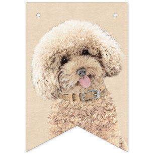 Poodle Miniature Toy Apricot Cream Brown Dog Art Bunting Flags